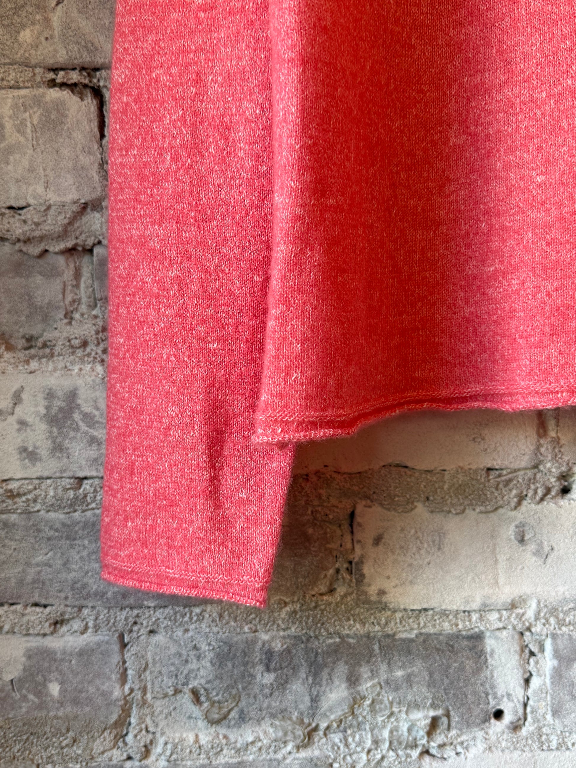 Women's pink cashmere linen knit long-sleeve crew neck top by V::Room, soft and cozy fabric with a stylish fit.