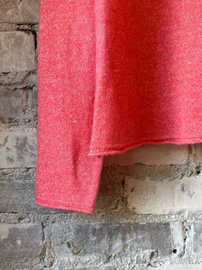 Women's pink cashmere linen knit long-sleeve crew neck top by V::Room, soft and cozy fabric with a stylish fit.