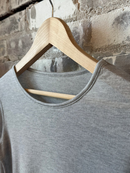 Women's grey Cashmere Silk Jersey Long Sleeve Crew from V::Room, showcasing a soft, luxurious knit sweater.