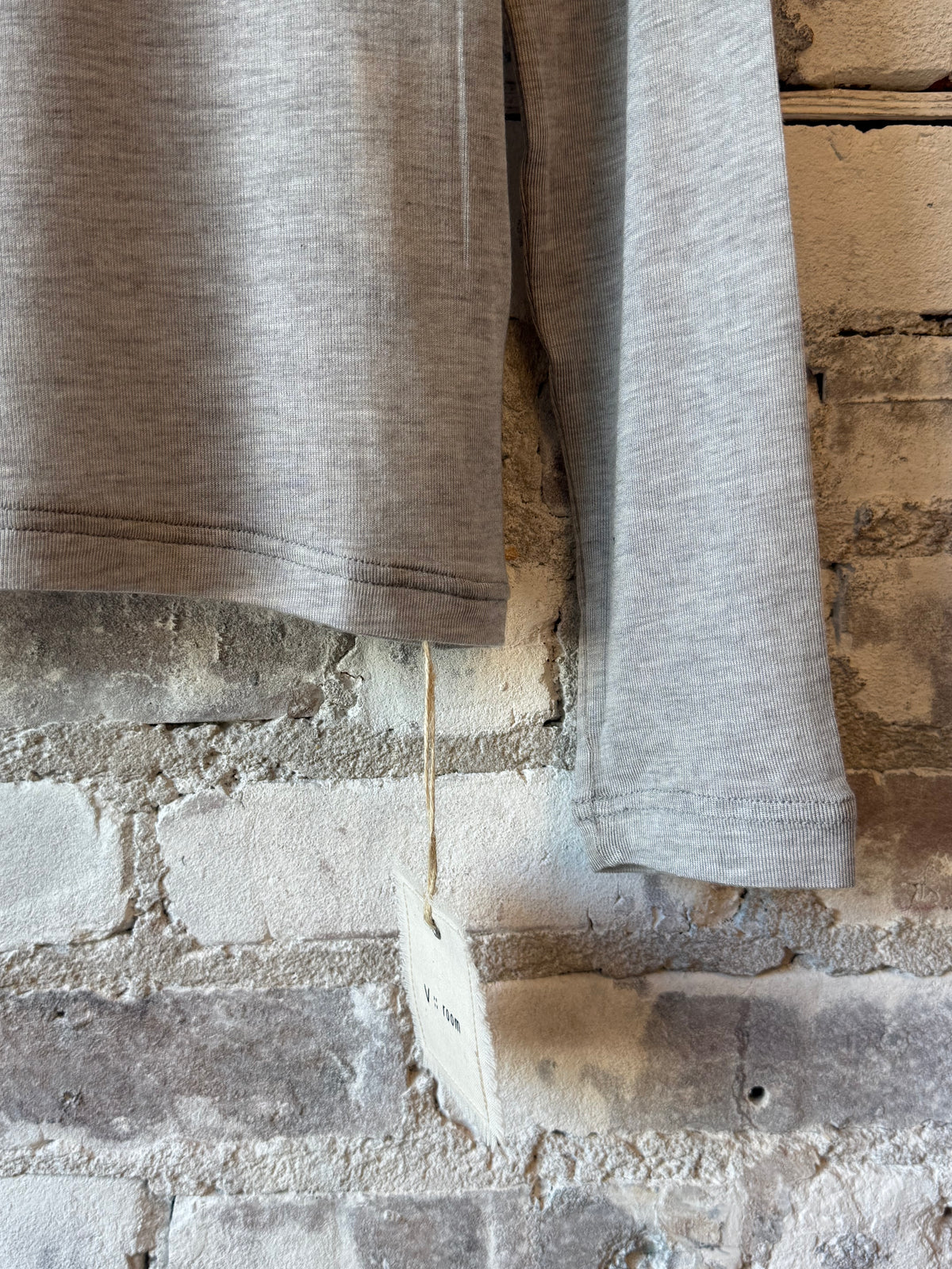 Women's grey cashmere silk jersey long-sleeve crew top by V::Room, soft and luxurious knit fabric with a comfortable fit.