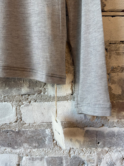 Women's grey cashmere silk jersey long-sleeve crew top by V::Room, soft and luxurious knit fabric with a comfortable fit.
