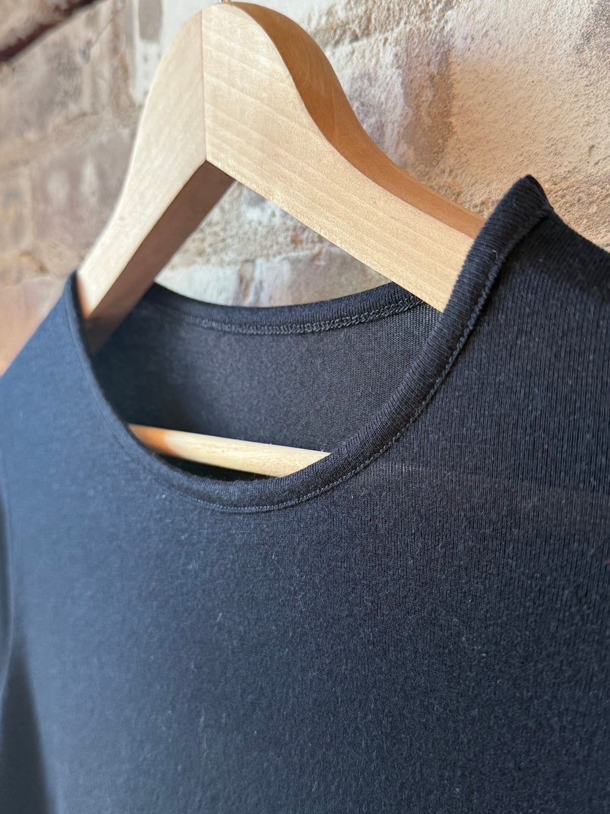 Women's navy Cashmere Silk Jersey Long Sleeve Crew by V::Room, soft and luxurious knit top with a relaxed fit.