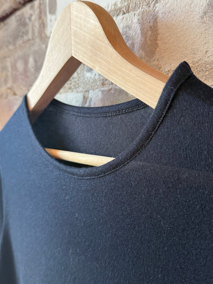 Women's navy Cashmere Silk Jersey Long Sleeve Crew by V::Room, soft and luxurious knit top with a relaxed fit.