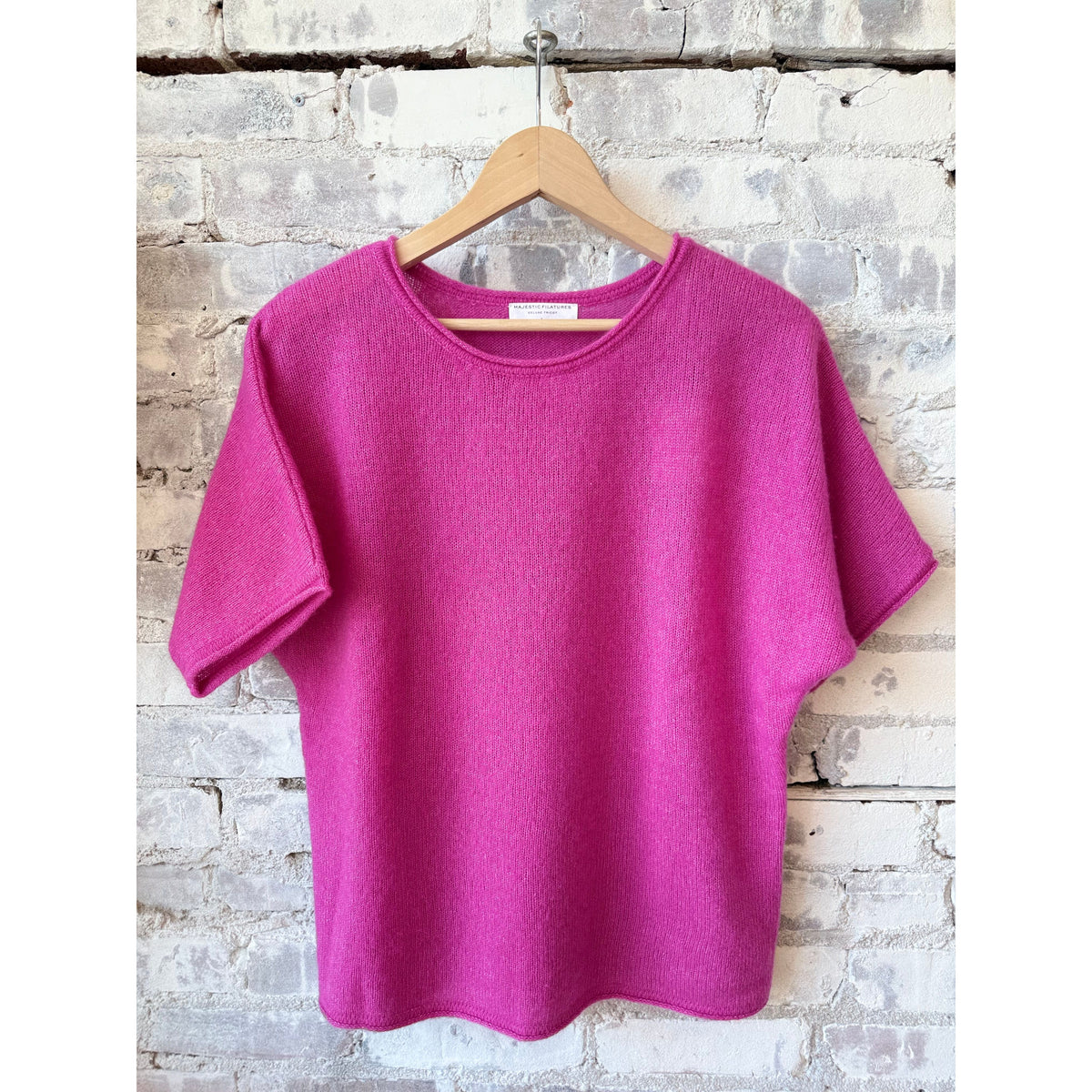 Women's Cashmere Silk SS Crewneck sweater in Buganvillia color by Majestic Filatures, featuring a soft, lightweight knit and classic fit.