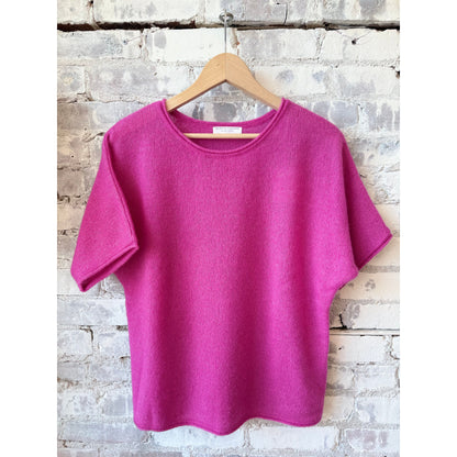 Women's Cashmere Silk SS Crewneck sweater in Buganvillia color by Majestic Filatures, featuring a soft, lightweight knit and classic fit.
