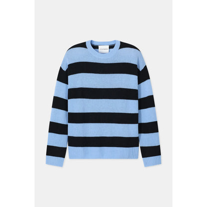 Men's cashmere striped jumper in sky blue and black by Closed Men's, featuring a comfortable knit design and classic stripe pattern.