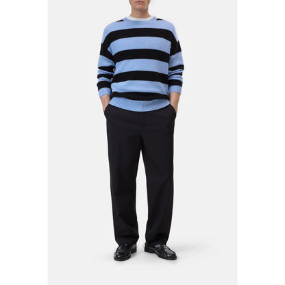 Men's Cashmere Striped Jumper in sky blue and black from Closed, featuring a cozy, stylish knit with bold stripe pattern.