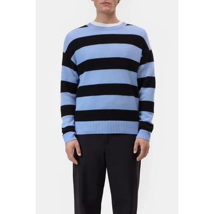 Men's sky blue and black striped cashmere jumper by Closed, featuring a soft knit and classic striped pattern.