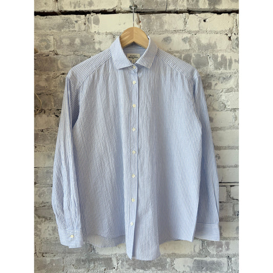 Hartford Women's Charlot woven shirt in white and blue, lightweight and stylish for women's casual wear.