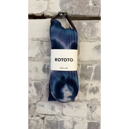 Men's chunky tie dye rib crew socks by Rototo in indigo and navy with bold, colorful tie dye pattern and ribbed texture.