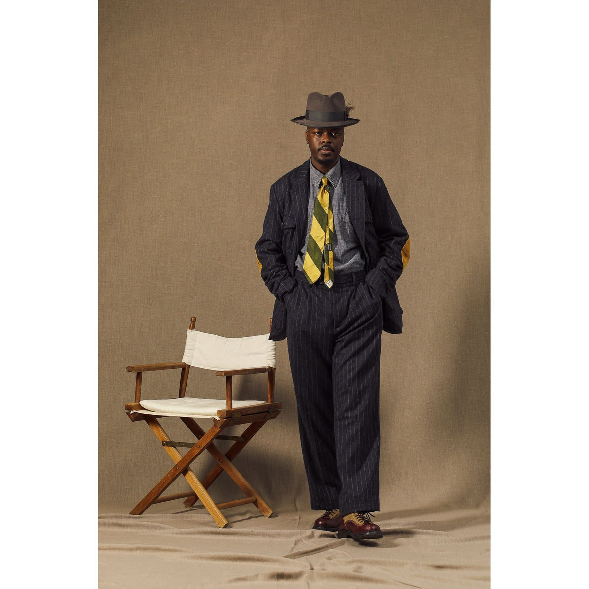 East Harbour Surplus Clarence Wool Sport Jacket - Navy Chalk Stripe Dim Gray