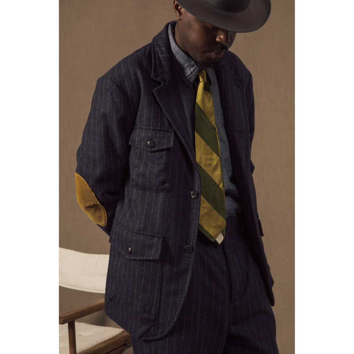 East Harbour Surplus Clarence Wool Sport Jacket - Navy Chalk Stripe Black