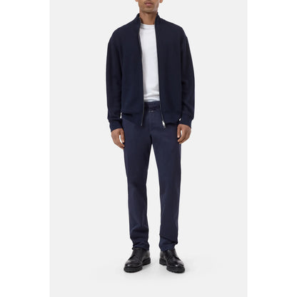 Men's Clifton True Slim Pant in Dark Night by Closed Men's, showing a slim-fit dark navy fabric with front pockets and belt loops.