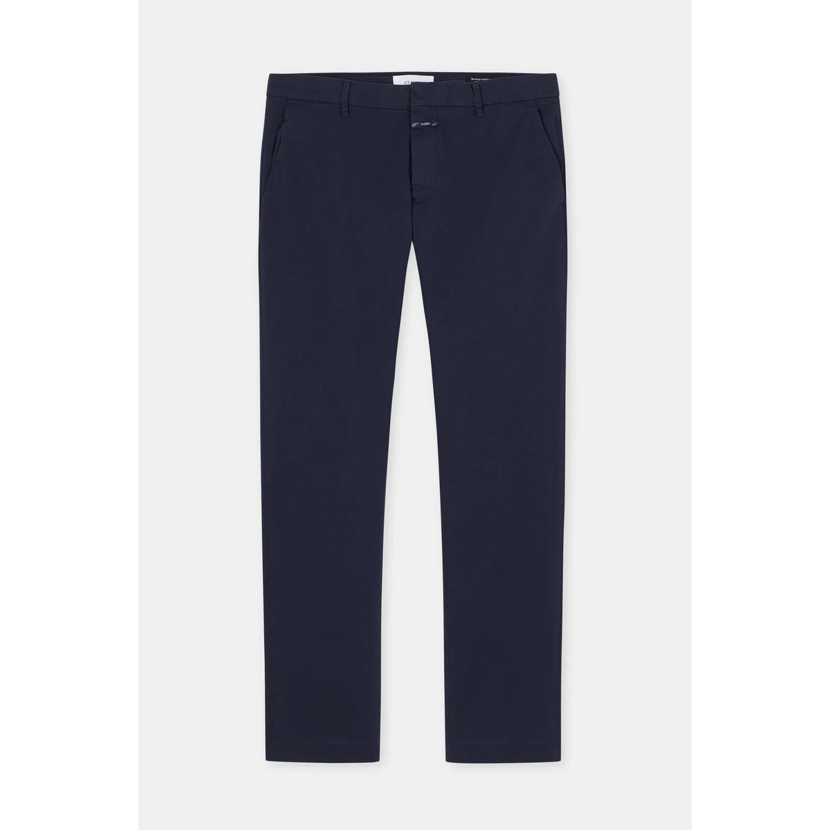Men's Clifton True Slim Pant in Dark Night by Closed Men's, featuring a sleek dark navy fabric and slim fit design.