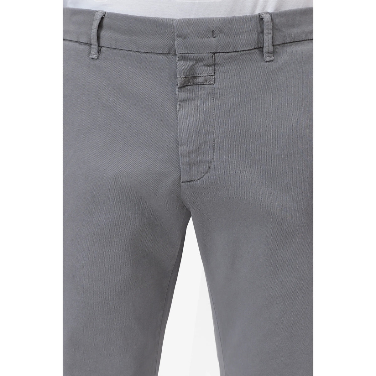 Men's Clifton True Slim Pant in Mushroom Grey by Closed Men's, showing tailored fit and fabric texture.