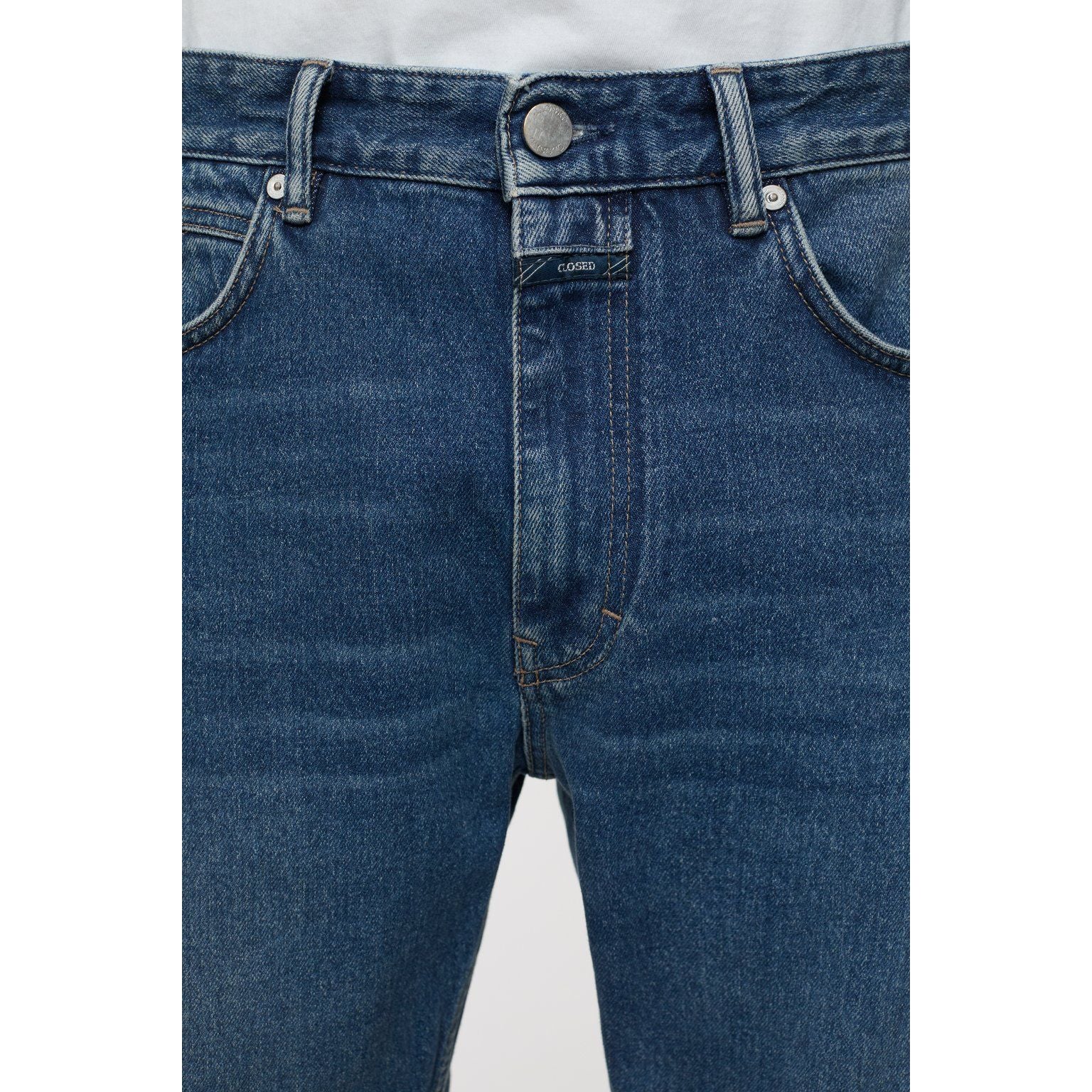 Men's mid-blue Cooper True Comfort Stretch Jean by Closed Men's, shown in natural fit with classic denim details.