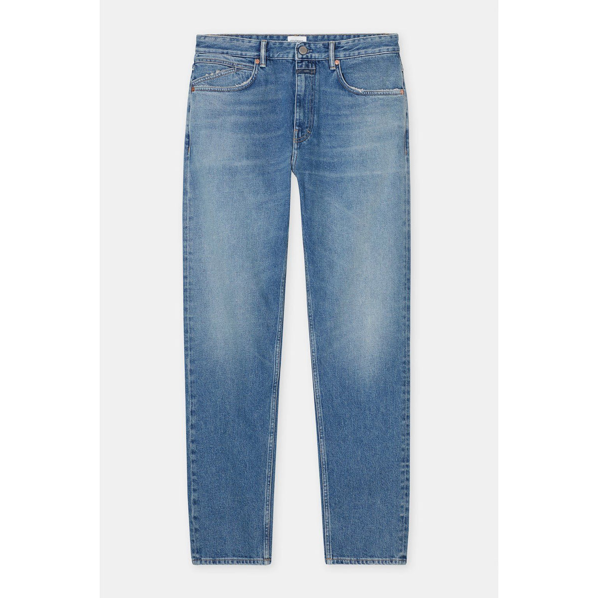 Men's Cooper True Comfort Stretch Regular Jean in mid blue by Closed Men's, featuring a classic fit and denim fabric.