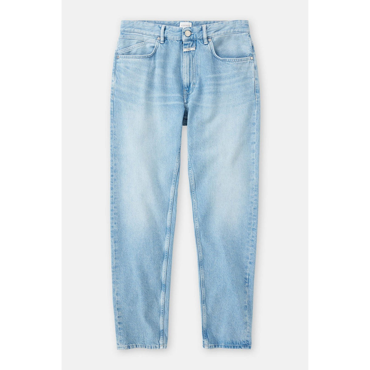 Men's Cooper True Light Blue Jeans by Closed Men's, showing the fit and classic five-pocket design in denim.