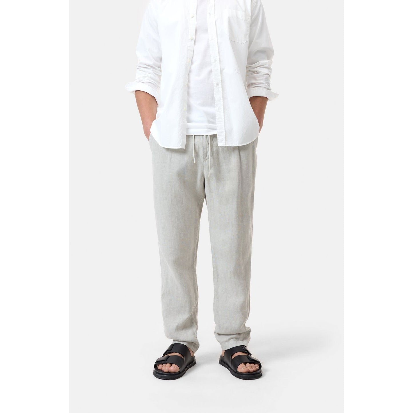 Men's Vigo Tapered Regular Pant in Cloud Grey by Closed Men's, showing the relaxed fit and soft fabric detail.