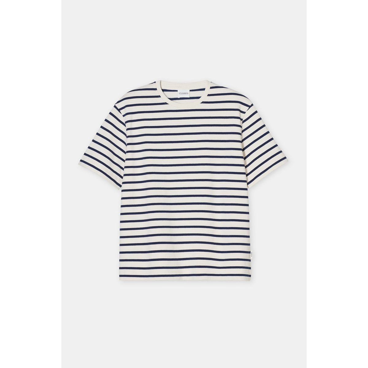 Men's ivory cotton striped T-shirt by Closed Men's, featuring a casual fit and classic striped pattern.