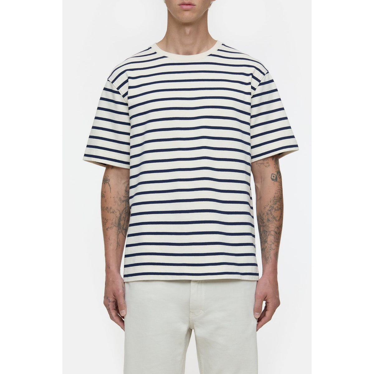 Men's cotton striped ivory T-shirt by Closed Men's, featuring a classic crew neck and casual fit.