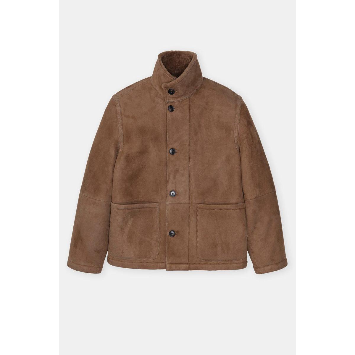 Men's chestnut lambskin jacket by Closed Men's, showing the soft leather exterior and classic fit.