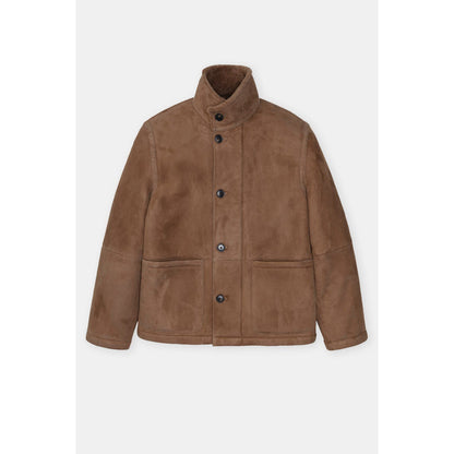 Men's chestnut lambskin jacket by Closed Men's, showing the soft leather exterior and classic fit.