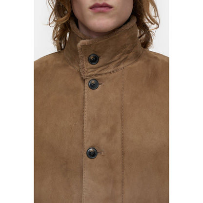 Men's chestnut lambskin jacket by Closed Men's, featuring a soft leather exterior and classic design for stylish warmth.
