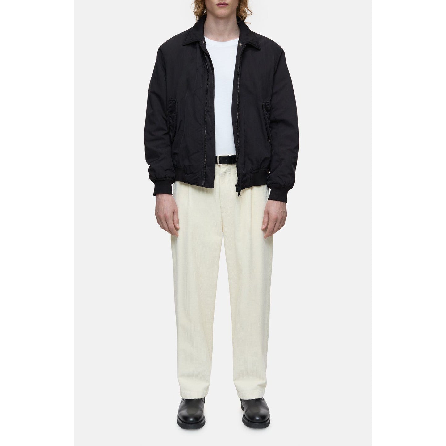 Men's nylon flight jacket in ebony by Closed Men's, featuring a sleek design and durable fabric for casual wear.