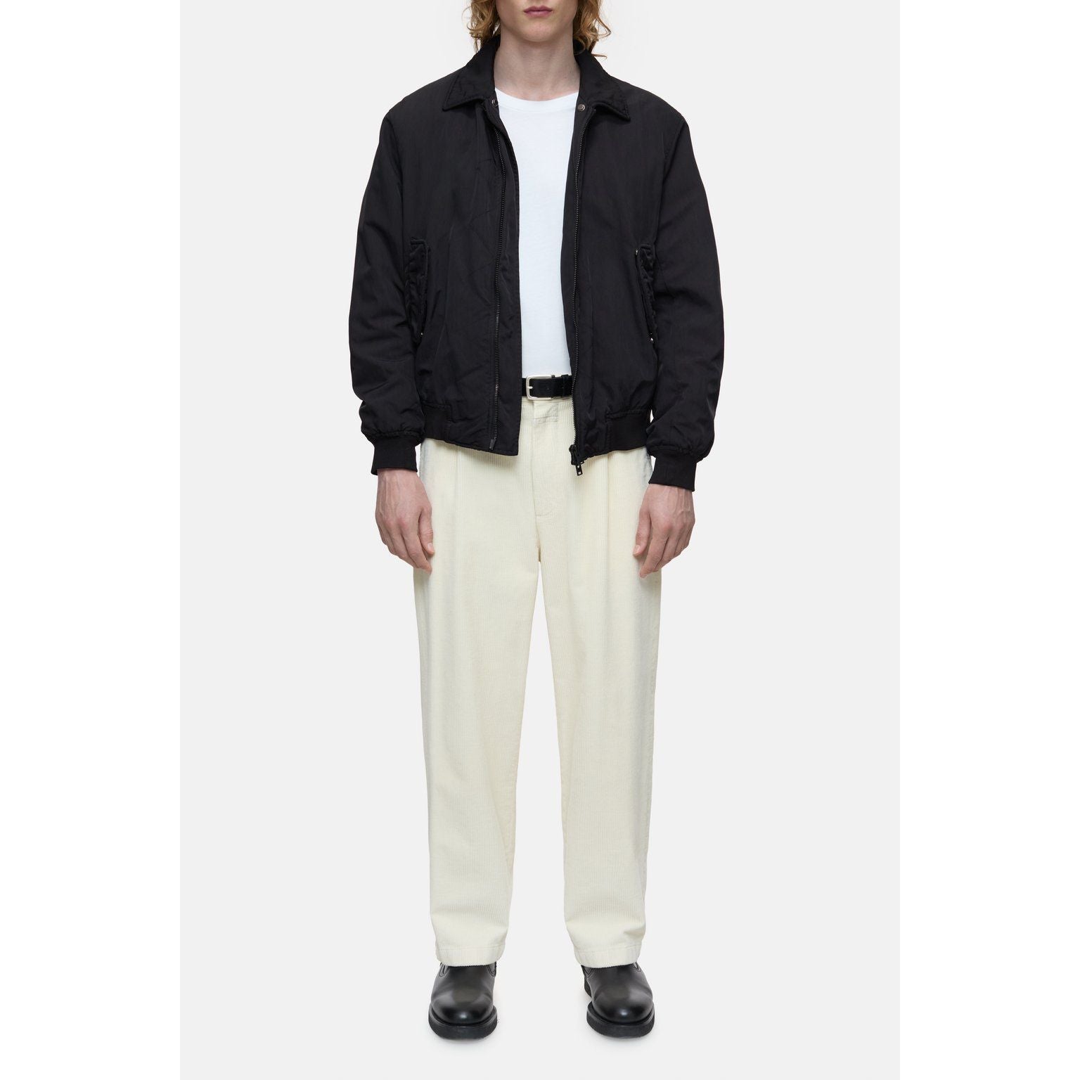 Men's nylon flight jacket in ebony by Closed Men's, featuring a sleek design and durable fabric for casual wear.