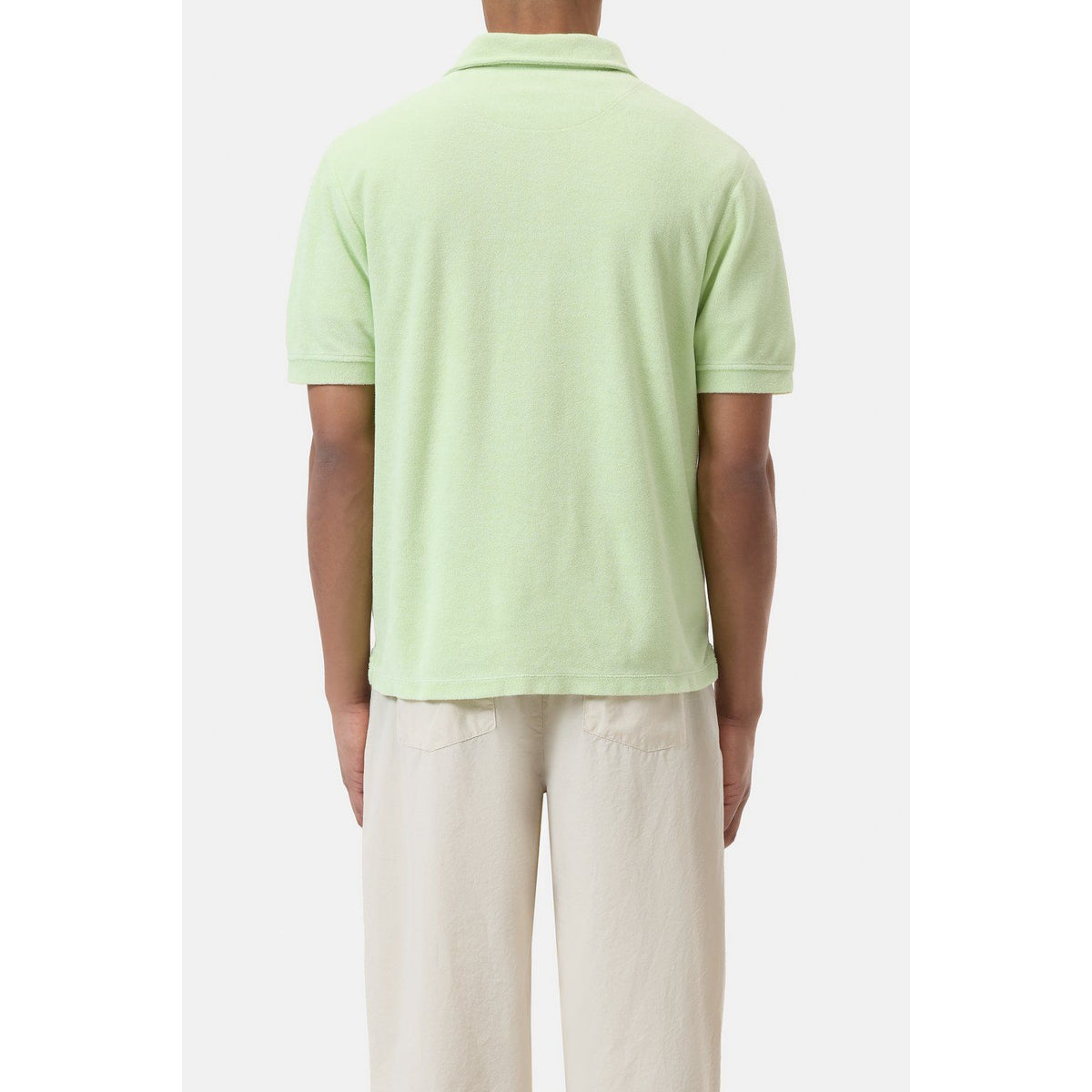 Men's polo collar shirt in bud green by Closed Men's, featuring a classic fit and short sleeves.