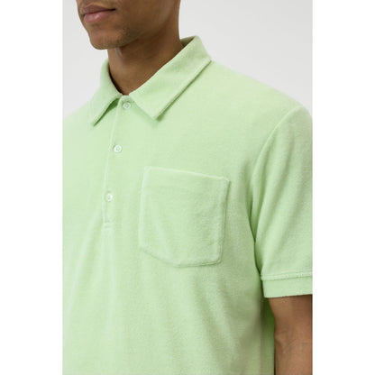 Men's polo collar shirt in Bud Green by Closed Men's, featuring a classic fit with short sleeves and a button-up front.
