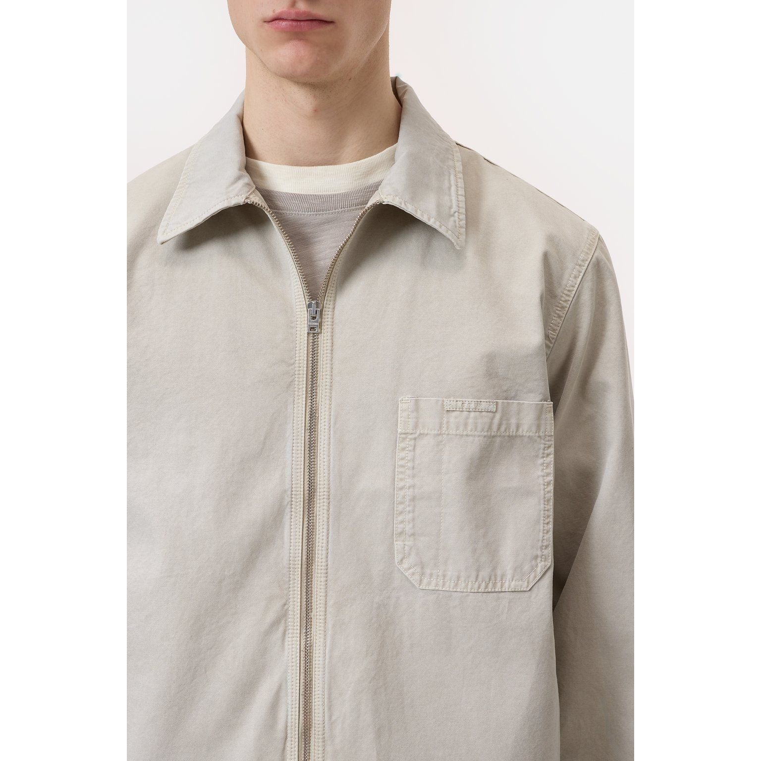 Men's flax beige shirt with zipper detail by Closed Men's, featuring a stylish collar and casual fit.