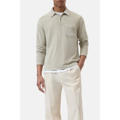 Men's Terry Toweling Polo Shirt in Cloud Grey by Closed Men's, showcasing the soft textured fabric and classic polo collar.