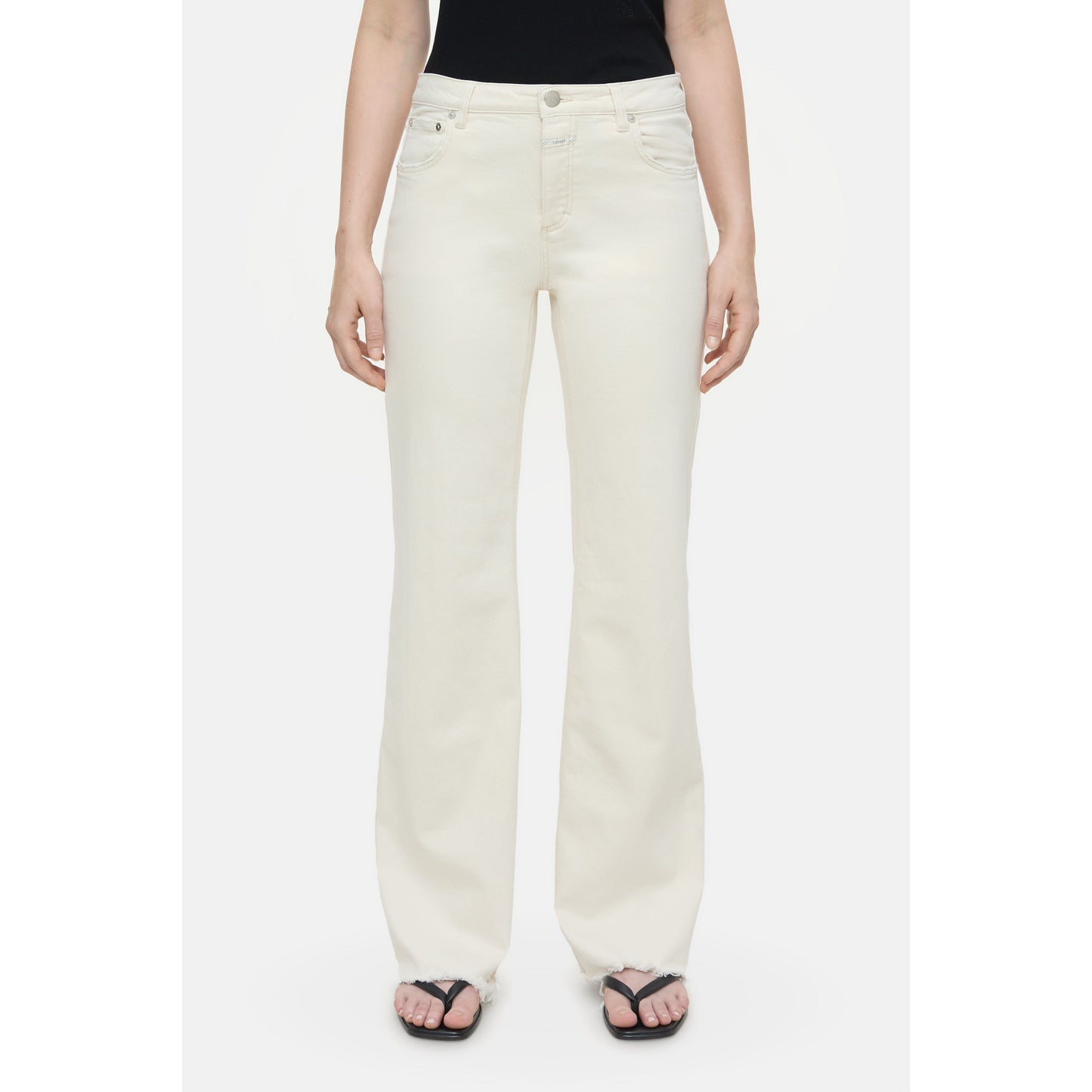 Women's Gillan Comfort Stretch Jean in Ivory by Closed, showing the fitted jean with classic five-pocket design and stretch fabric.