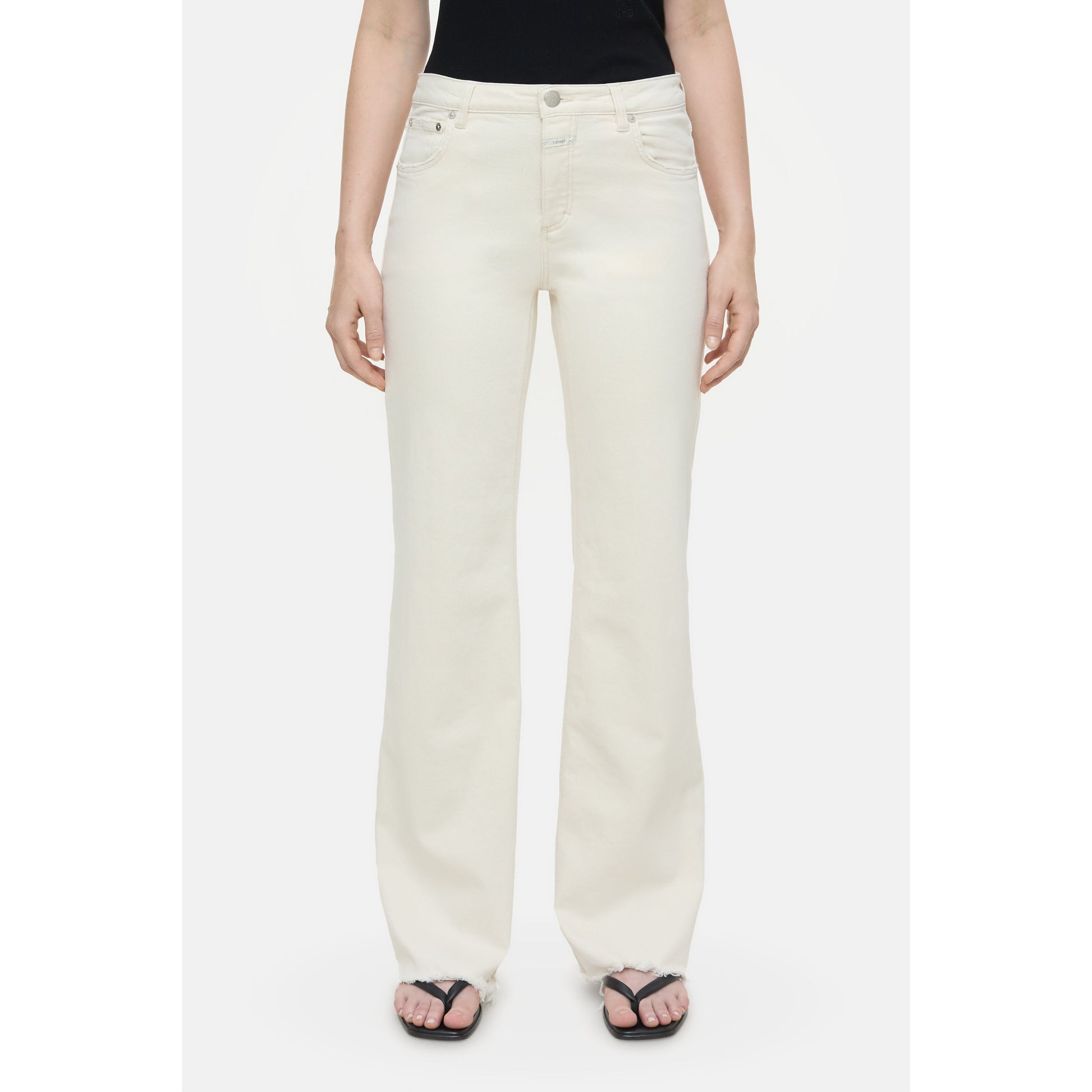 Women's Gillan Comfort Stretch Jean in Ivory by Closed, showing the fitted jean with classic five-pocket design and stretch fabric.