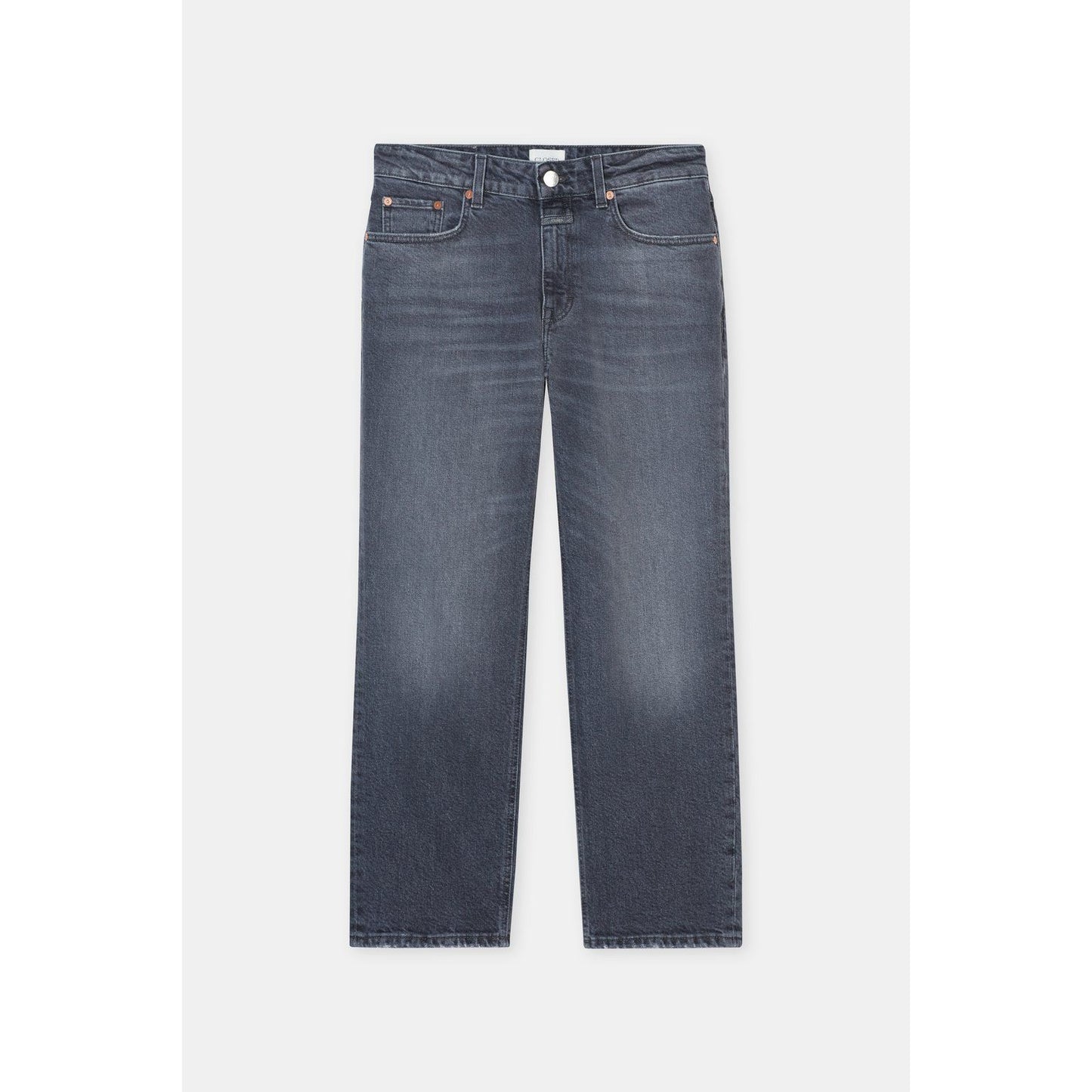 Women's Milo Comfort Stretch Straight Jean in mid grey by Closed, featuring a mid-rise fit and classic denim style.