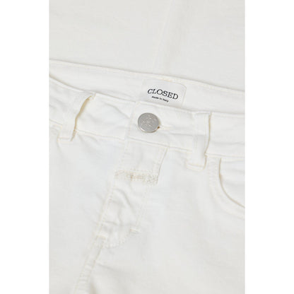 Women's Ivory Baker Power Stretch Skinny Jeans by Closed, showing close-up of fit and fabric texture.