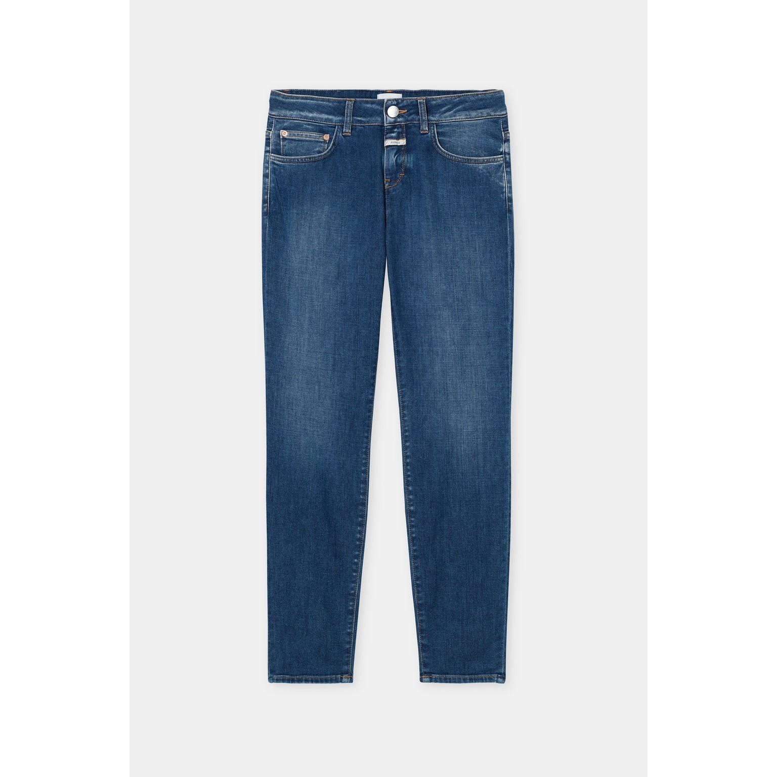 Women's Baker Skinny Jean by Closed in dark blue denim, fitted style, with classic five-pocket design and slim fit silhouette.