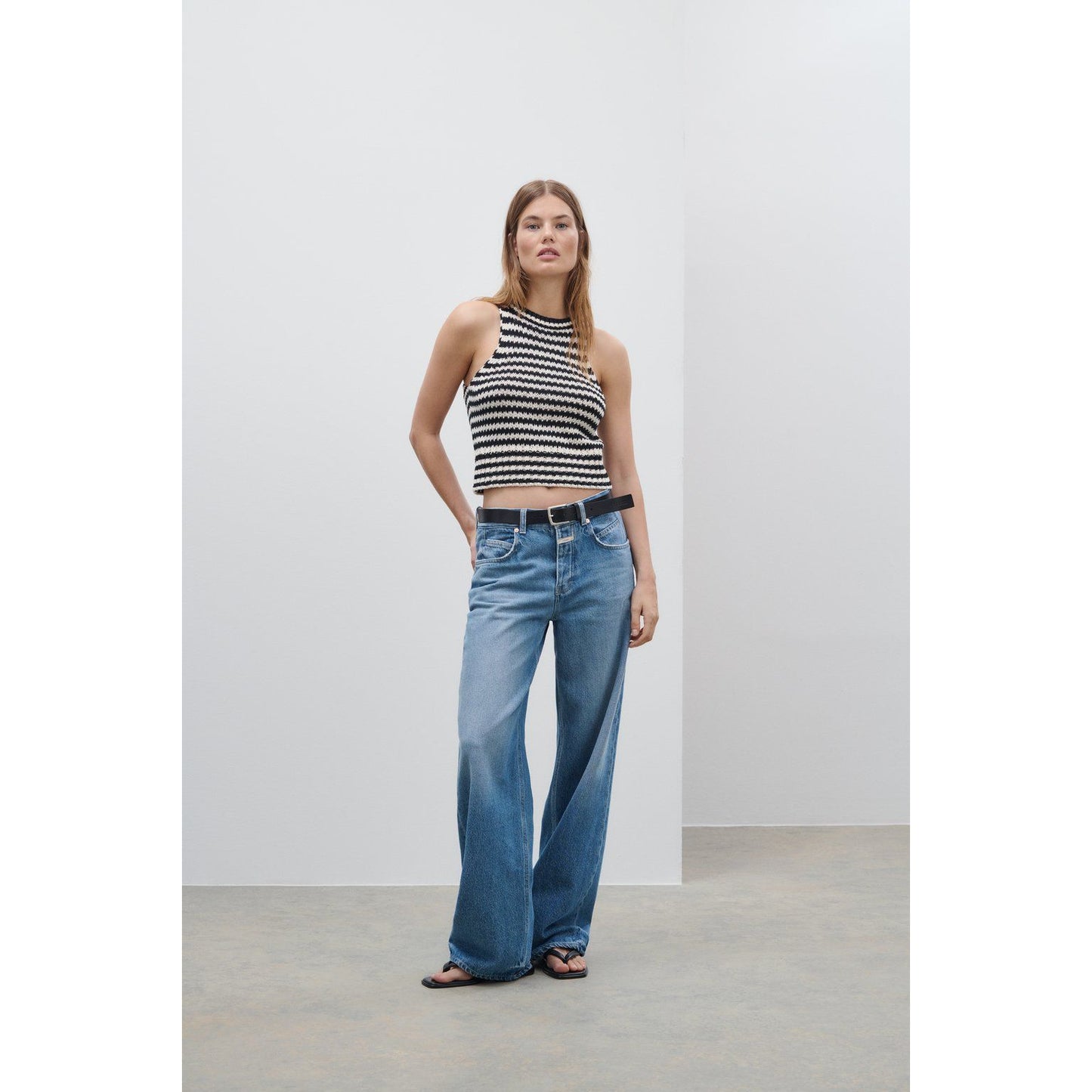 Women's Nikka Wide Jeans in mid blue by Closed, showing the relaxed fit and classic denim texture.