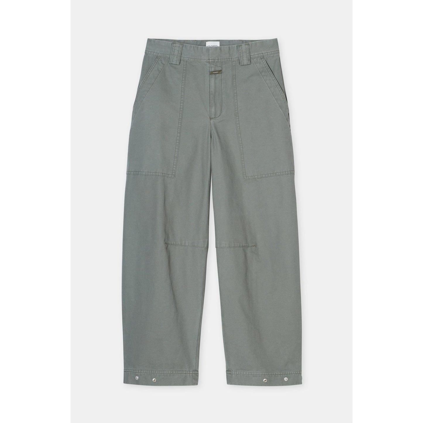 Women's Rhannon Barrel Pants in faded green by Closed, featuring a relaxed fit and stylish design.