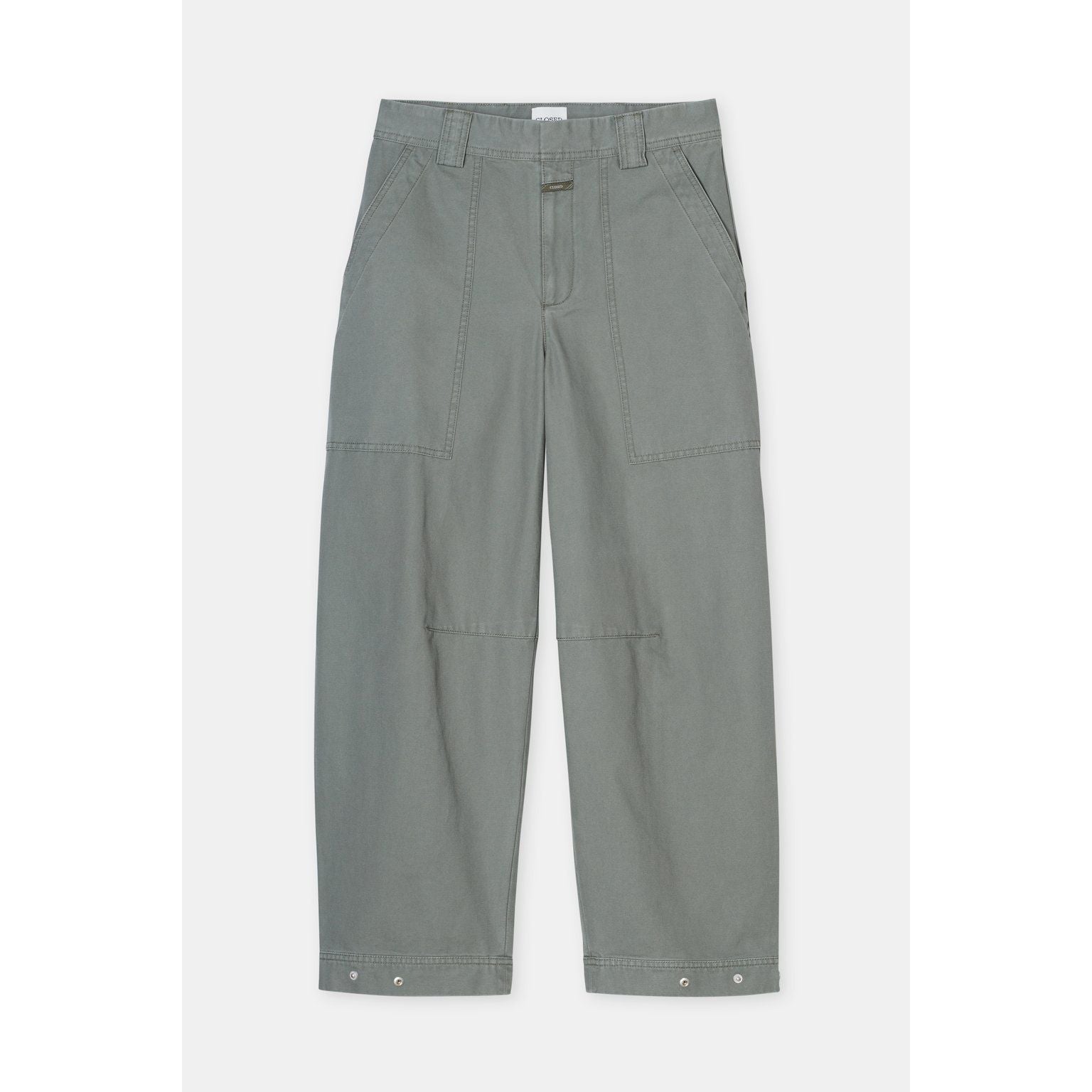 Women's Rhannon Barrel Pants in faded green by Closed, featuring a relaxed fit and stylish design.