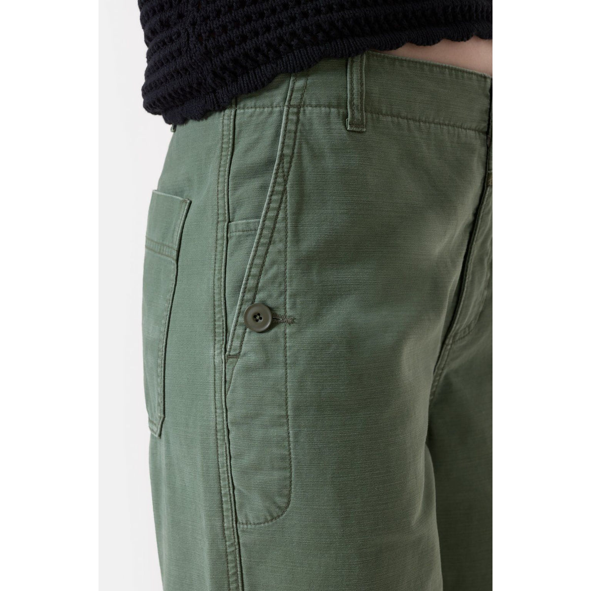 Closed Women's Rovea Relaxed Pants in Matcha Green, showing the loose fit and comfortable fabric style.