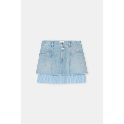 Light blue women's short denim poplin mini skirt by Closed Women's, shown from the front with a fitted waist and casual style.
