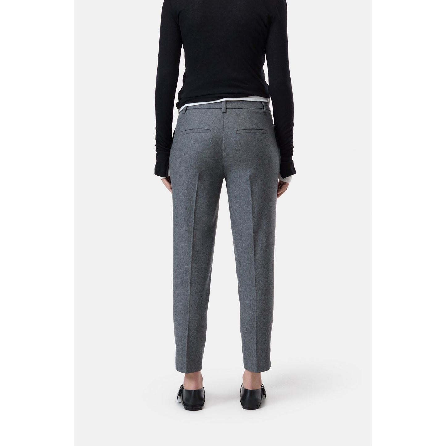 Women's Sonnett Slim Pant in Dark Grey Melange by Closed, showing the slim fit and soft fabric texture.