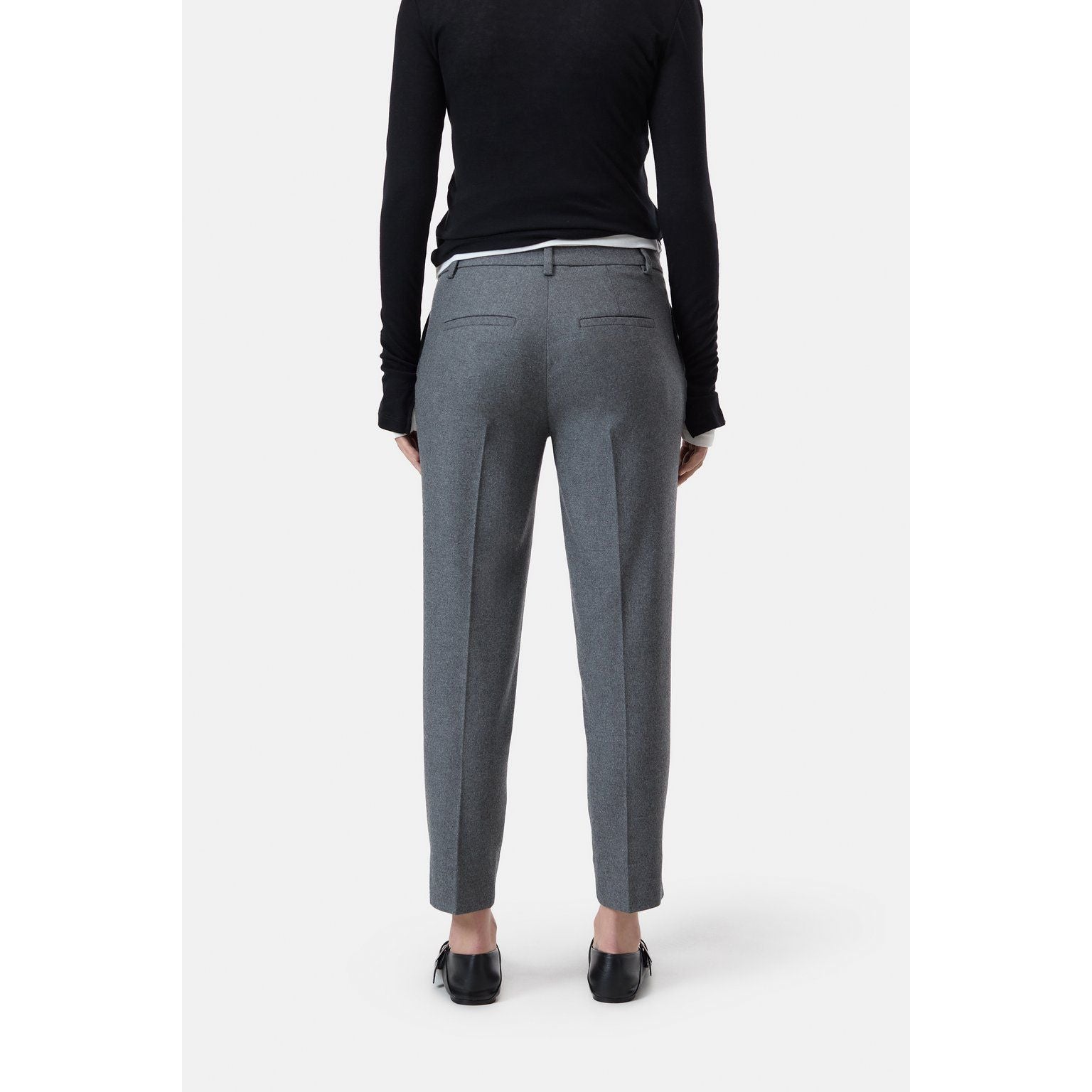 Women's Sonnett Slim Pant in Dark Grey Melange by Closed, showing the slim fit and soft fabric texture.