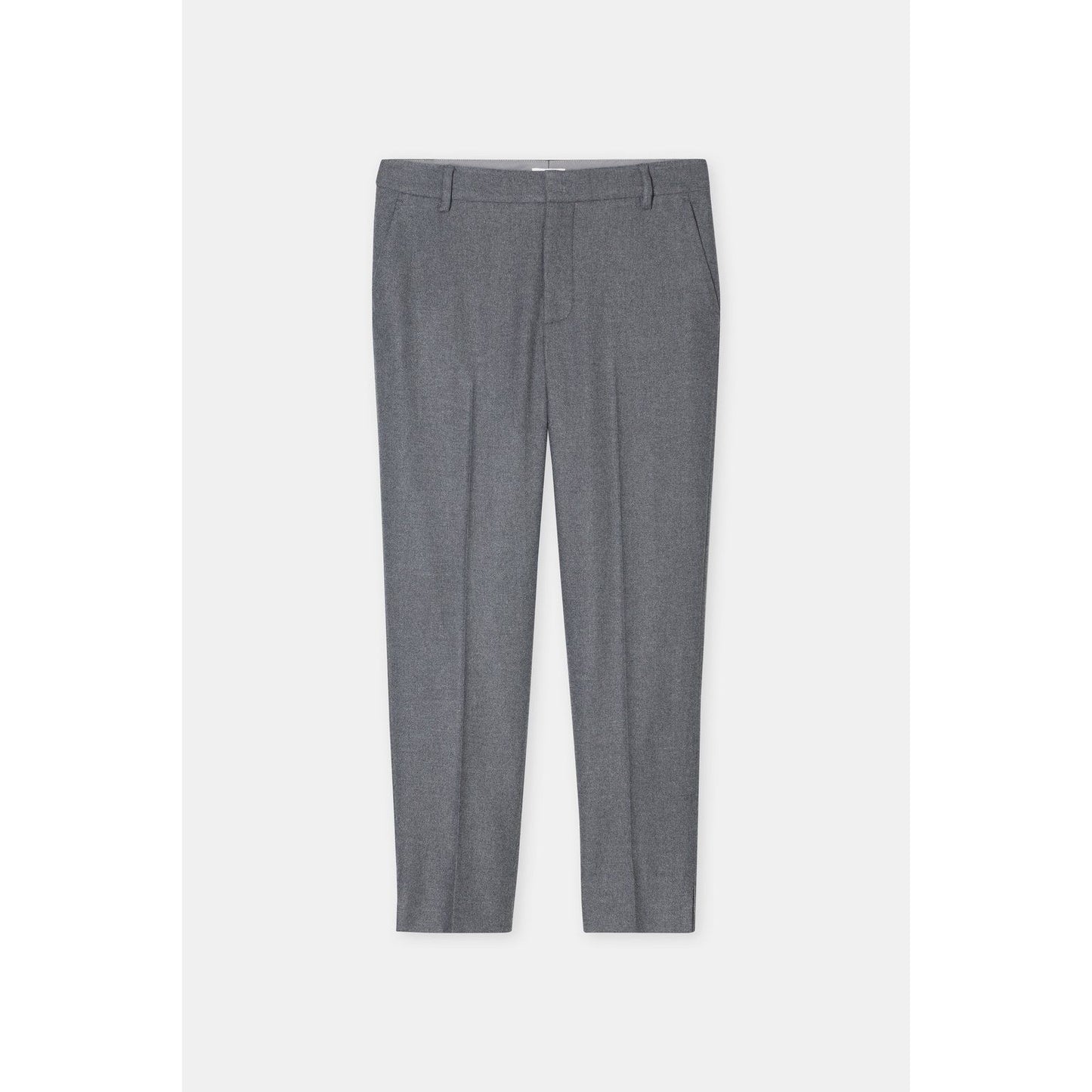 Close-up of Women's Sonnett Slim Pant by Closed in dark grey melange fabric, showing the fit and texture of the slim-fit pants.