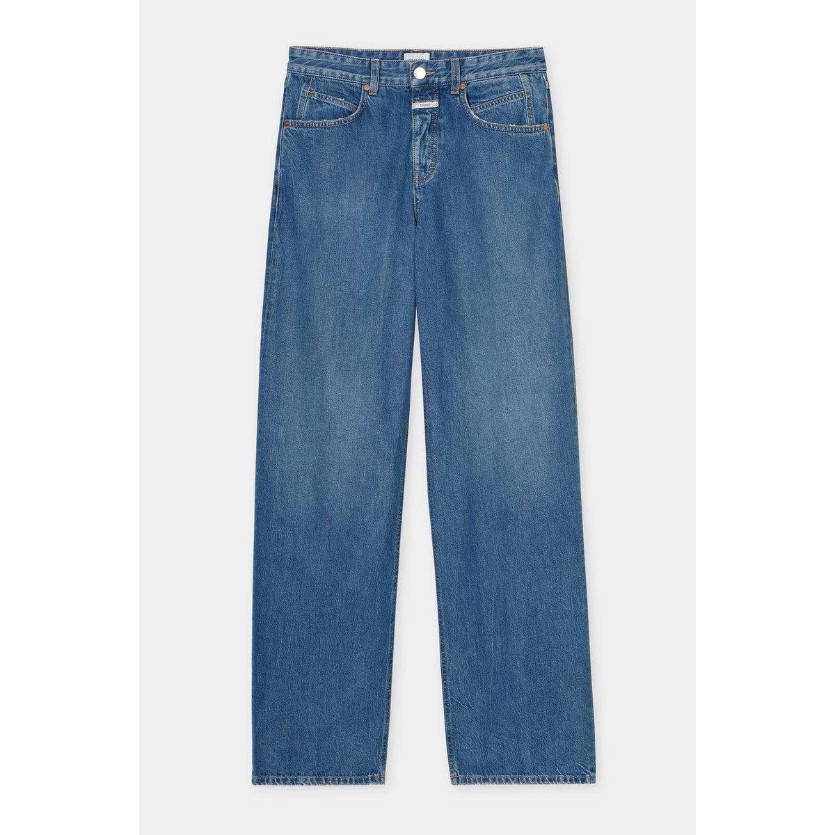 Women's Nikka Wide Jean in mid blue denim, featuring relaxed fit and classic five-pocket design by Closed Women's.
