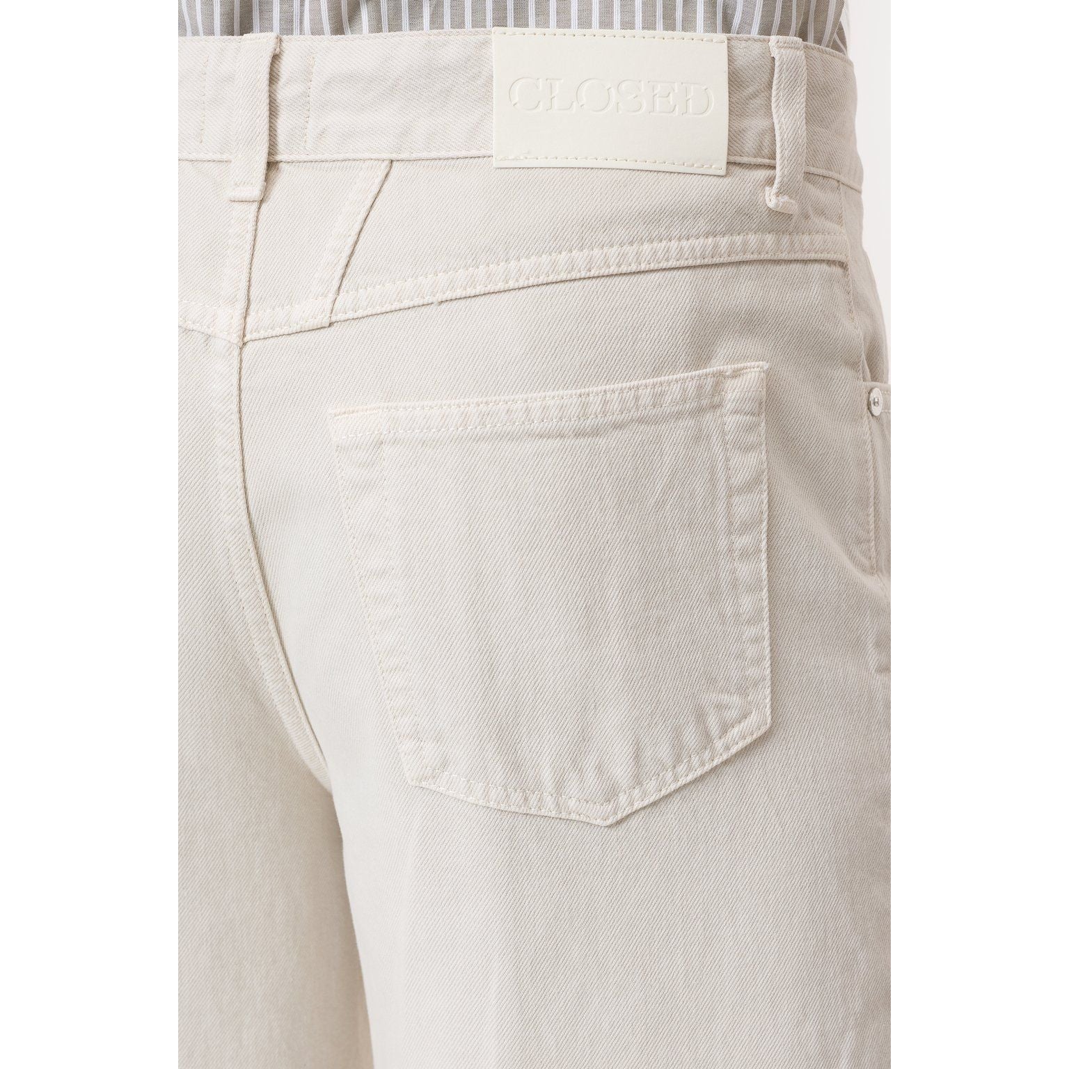 Closed Women's Nikka Wide Jean in stone beige, with a relaxed fit, high waist, and classic denim style, shown on a model.
