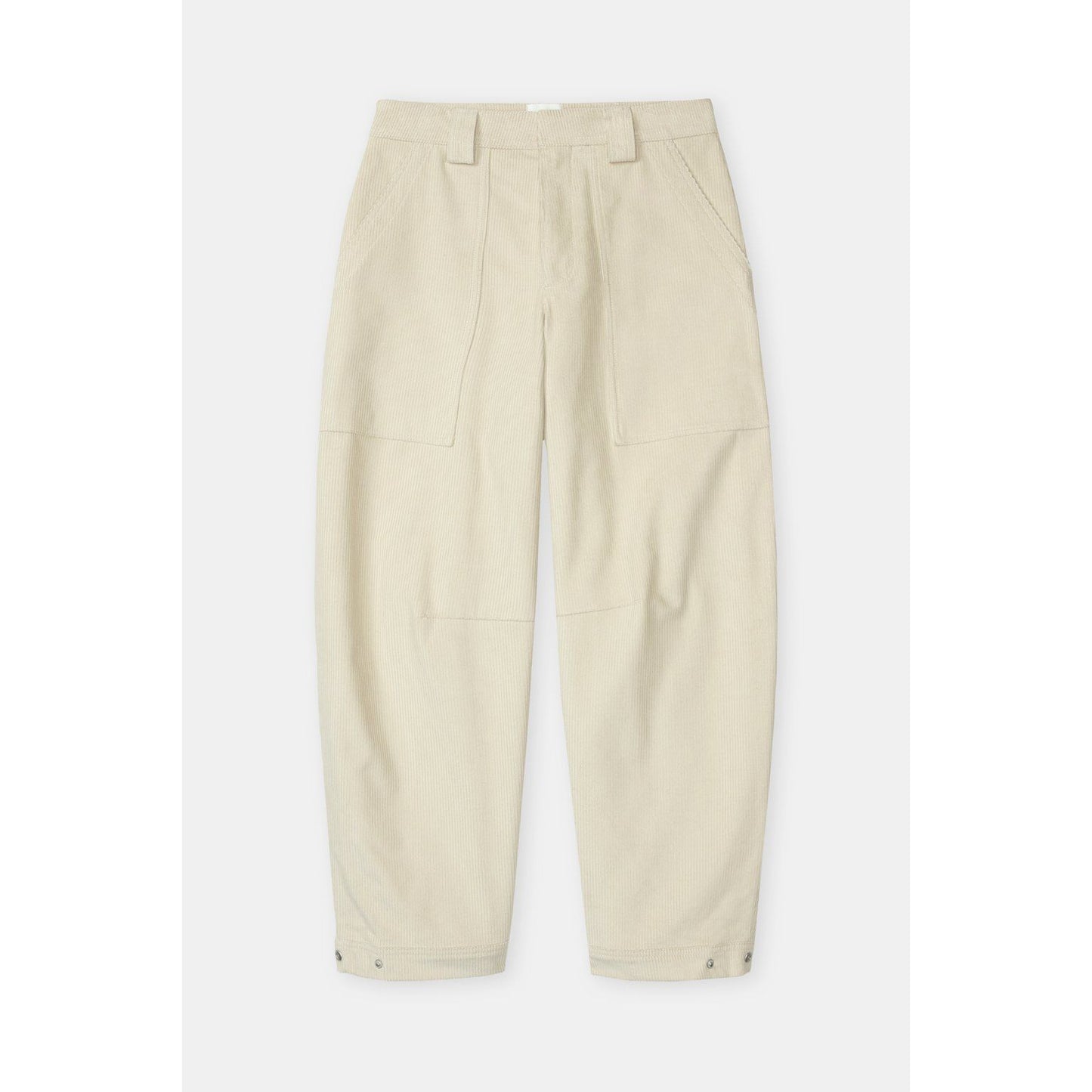 Women's Rhannon Relaxed Corduroy Pants in Pearl Beige by Closed, shown laying flat with a relaxed fit and textured corduroy fabric.
